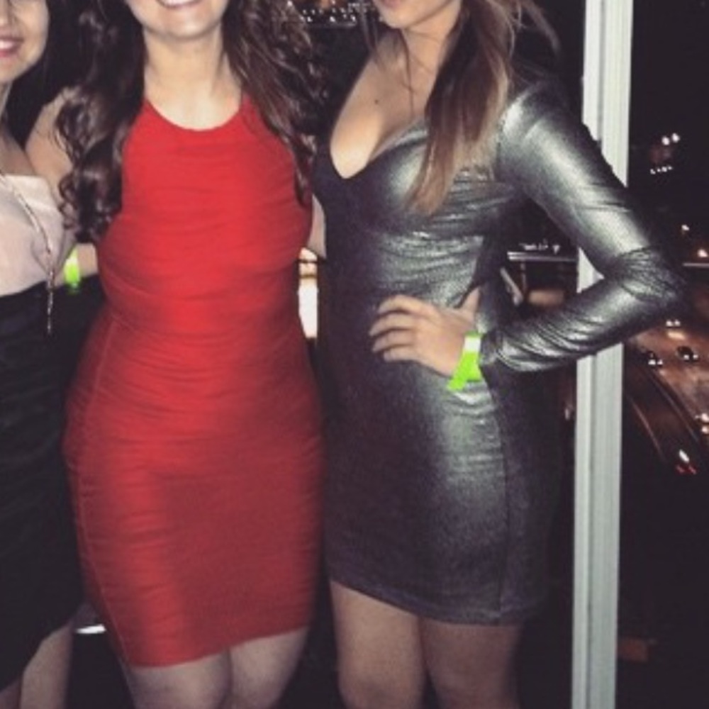 Bebe Metallic Green Dress